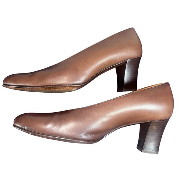 Coach Brown Leather Heels Size 6 Made in Italy Classic Pumps Block Heel - Picture 10 of 11